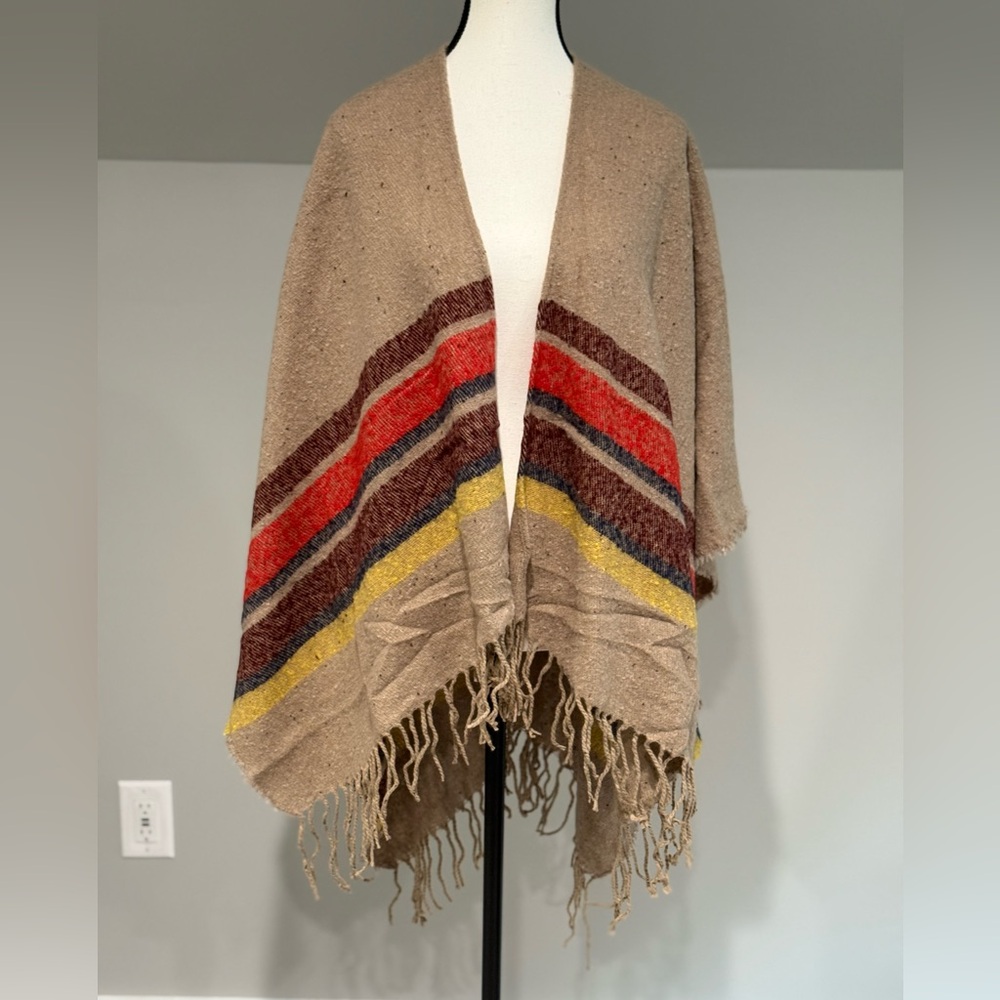 NWOT Pinklicious Striped Fringe Poncho One Size fits all.